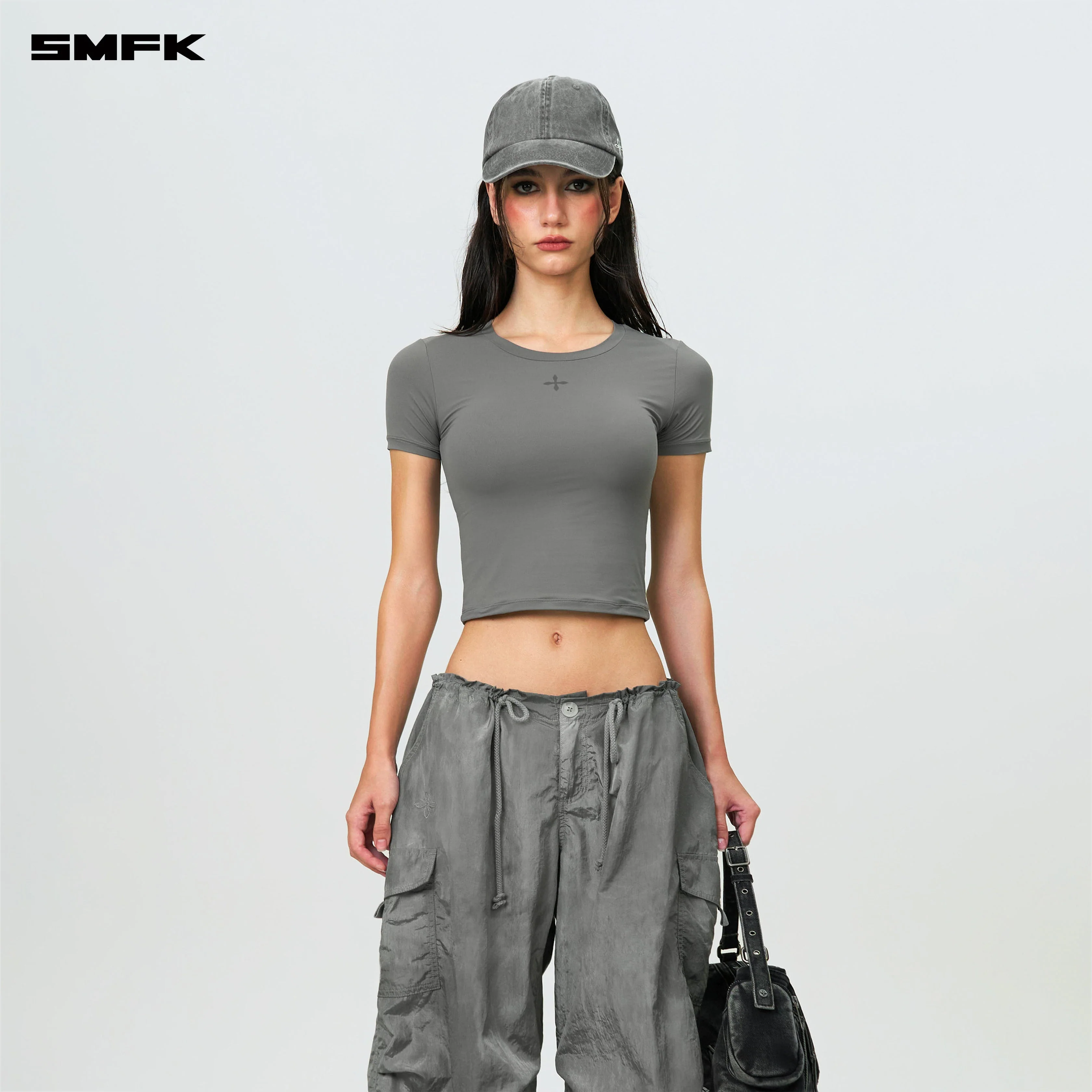 Compass Cross Chain Badge Baseball Cap Storm Gray - Image 4