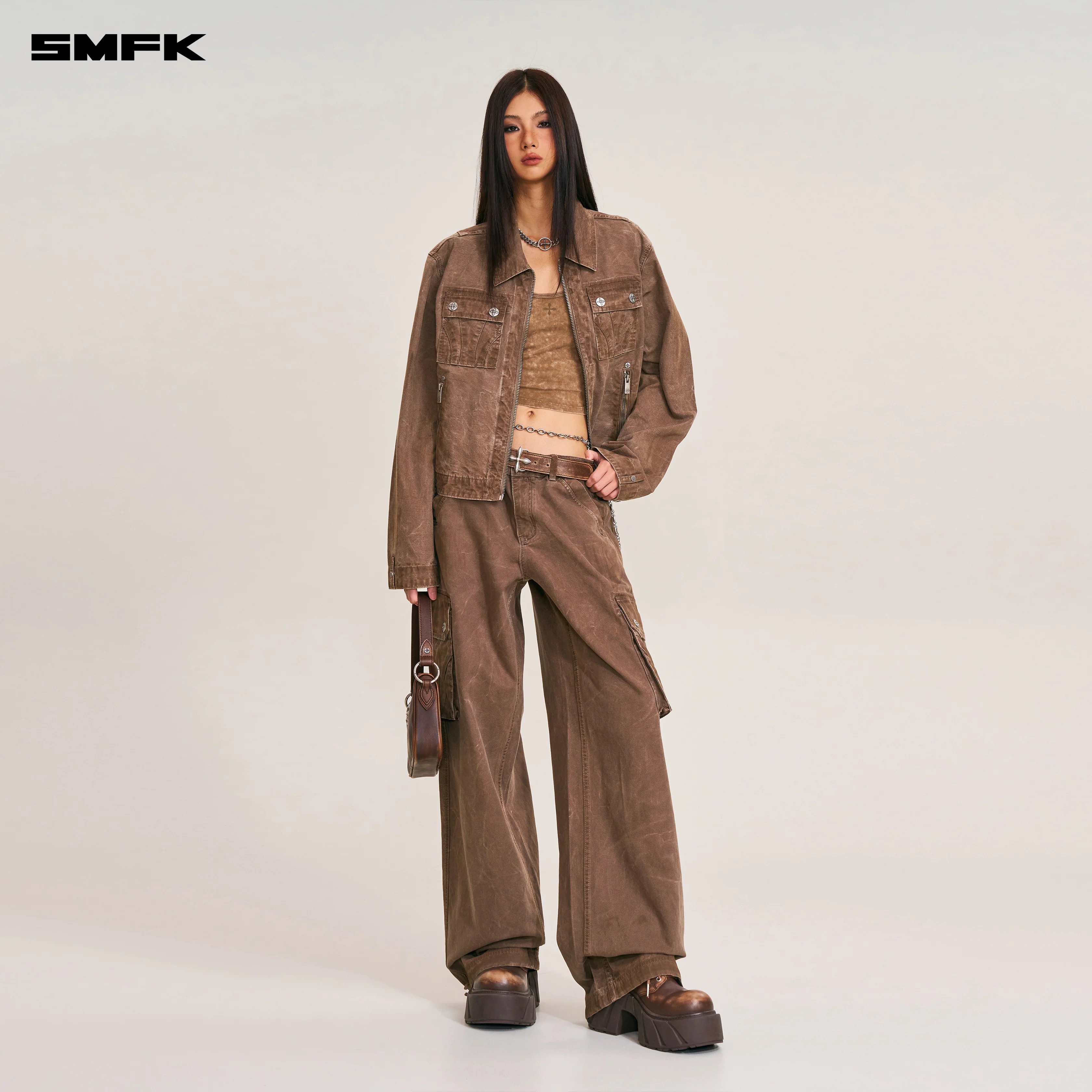 RAGE-WILD ORIGIN HANDCRAFT ENGINEER JACKET/GARMENT DYED SHADOW BROWN - Image 4