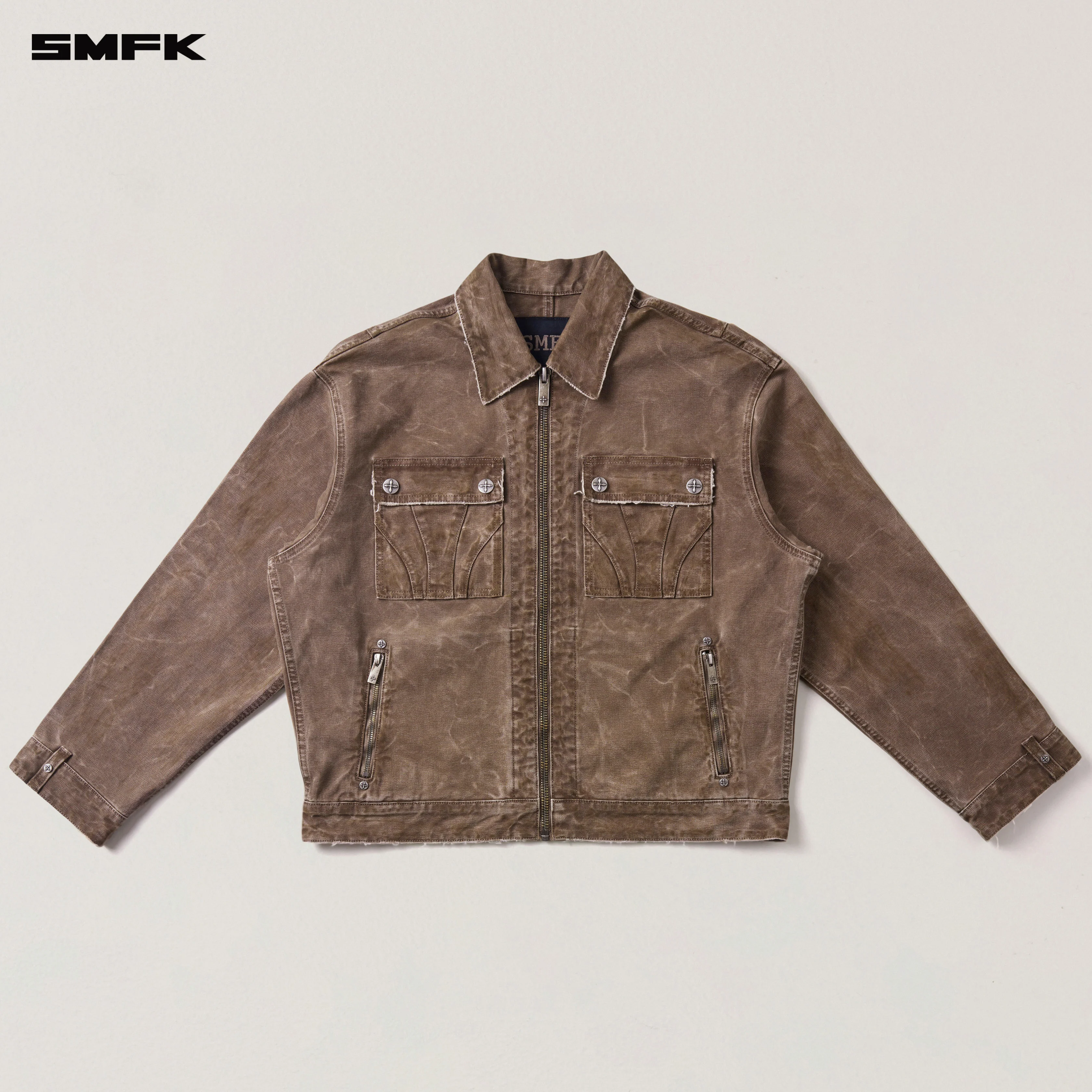 RAGE-WILD ORIGIN HANDCRAFT LOOSE CARGO JACKET/GARMENT DYED SHADOW BROWN - Image 5