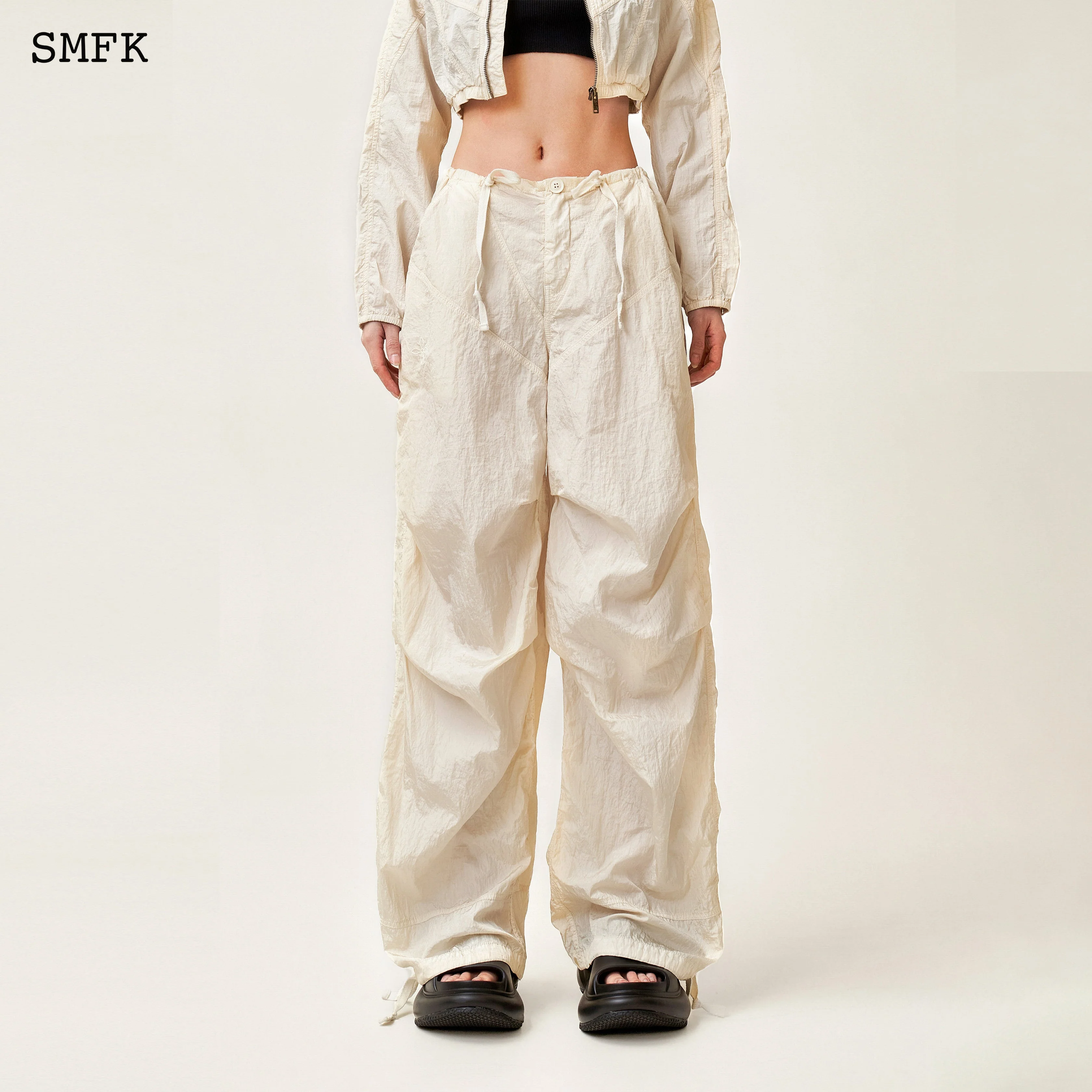 WildWorld Parachute Wide-Leg Pants In White - Image 3